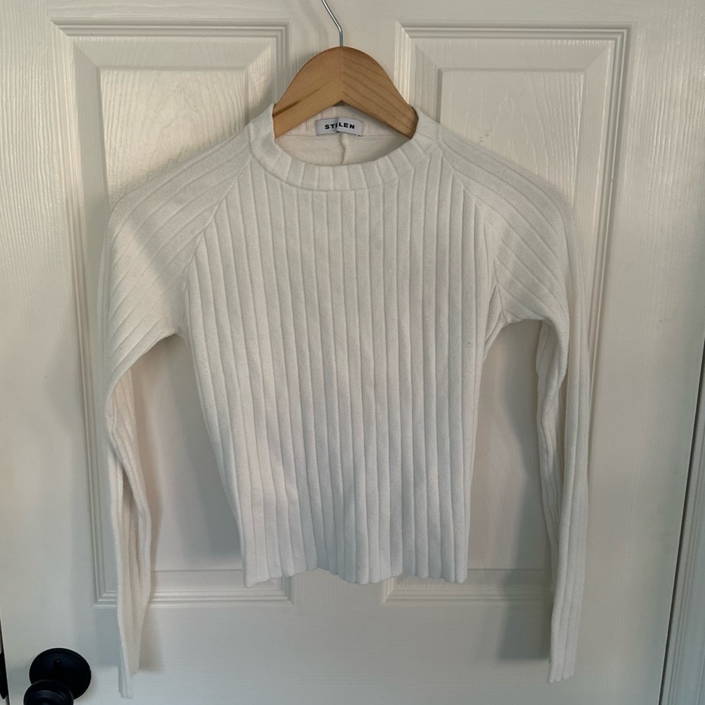 Stelen White Ribbed Open Back Long Sleeve